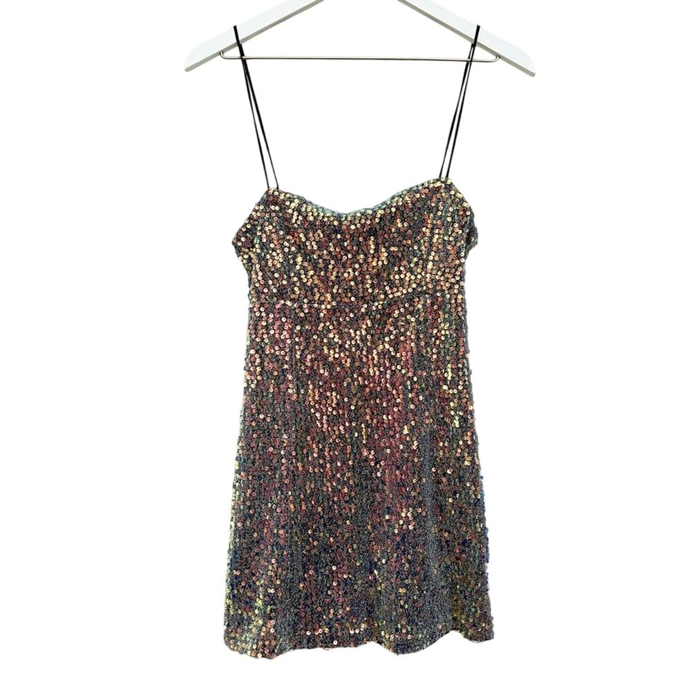URBAN OUTFITTERS Iridescent Sequin Mini Dress Size XS Camisole Strap Party